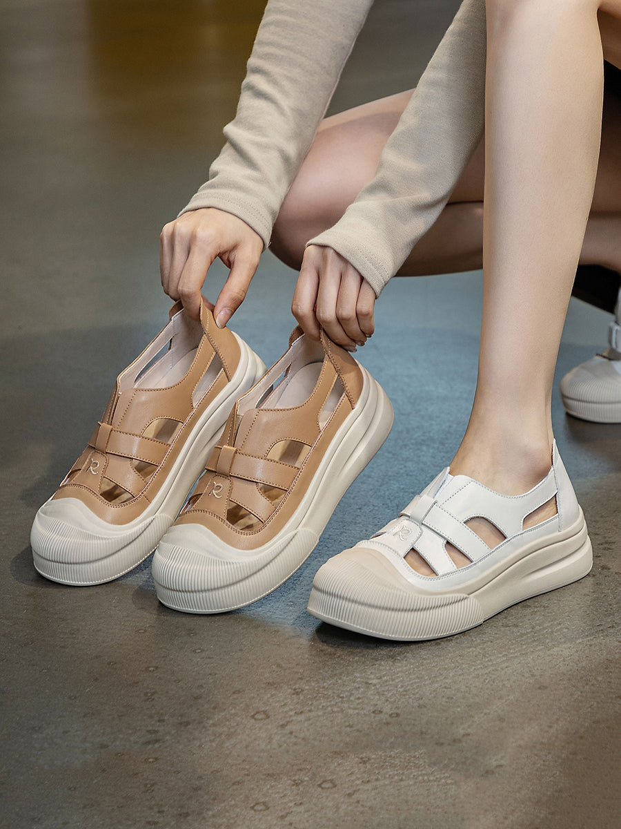 Casual Summer Leather Spliced Cutout Sandal Shoes
