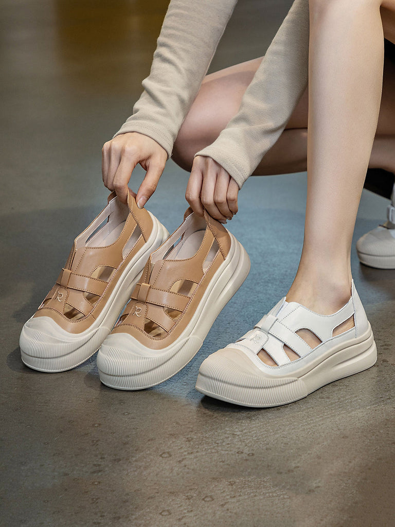 Casual Summer Leather Spliced Cutout Sandal Shoes