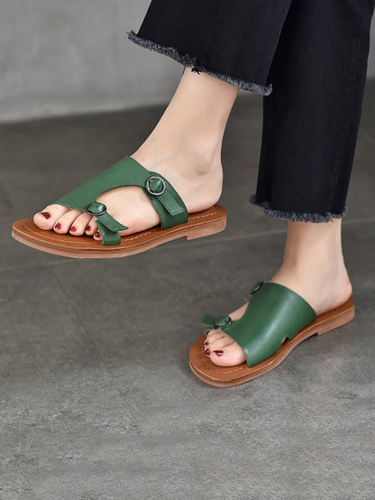 Women's Casual Soft Leather Flat Slippers