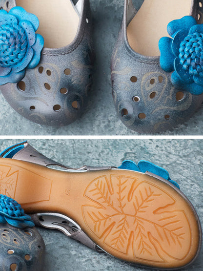 Women Summer Artsy Leather Flower Spliced Sandals