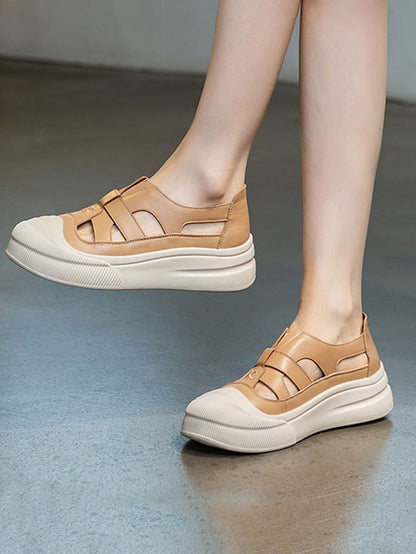 Casual Summer Leather Spliced Cutout Sandal Shoes