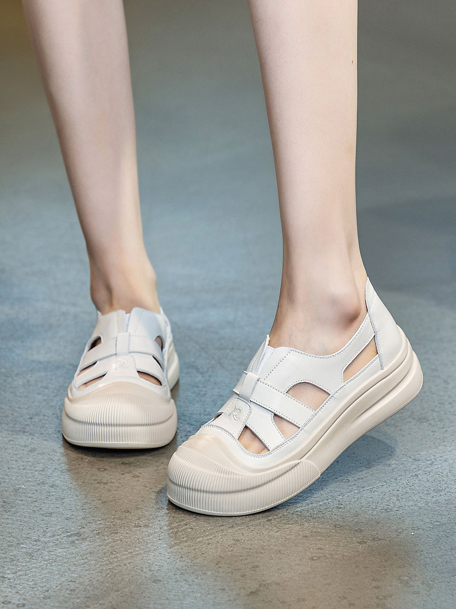 Casual Summer Leather Spliced Cutout Sandal Shoes
