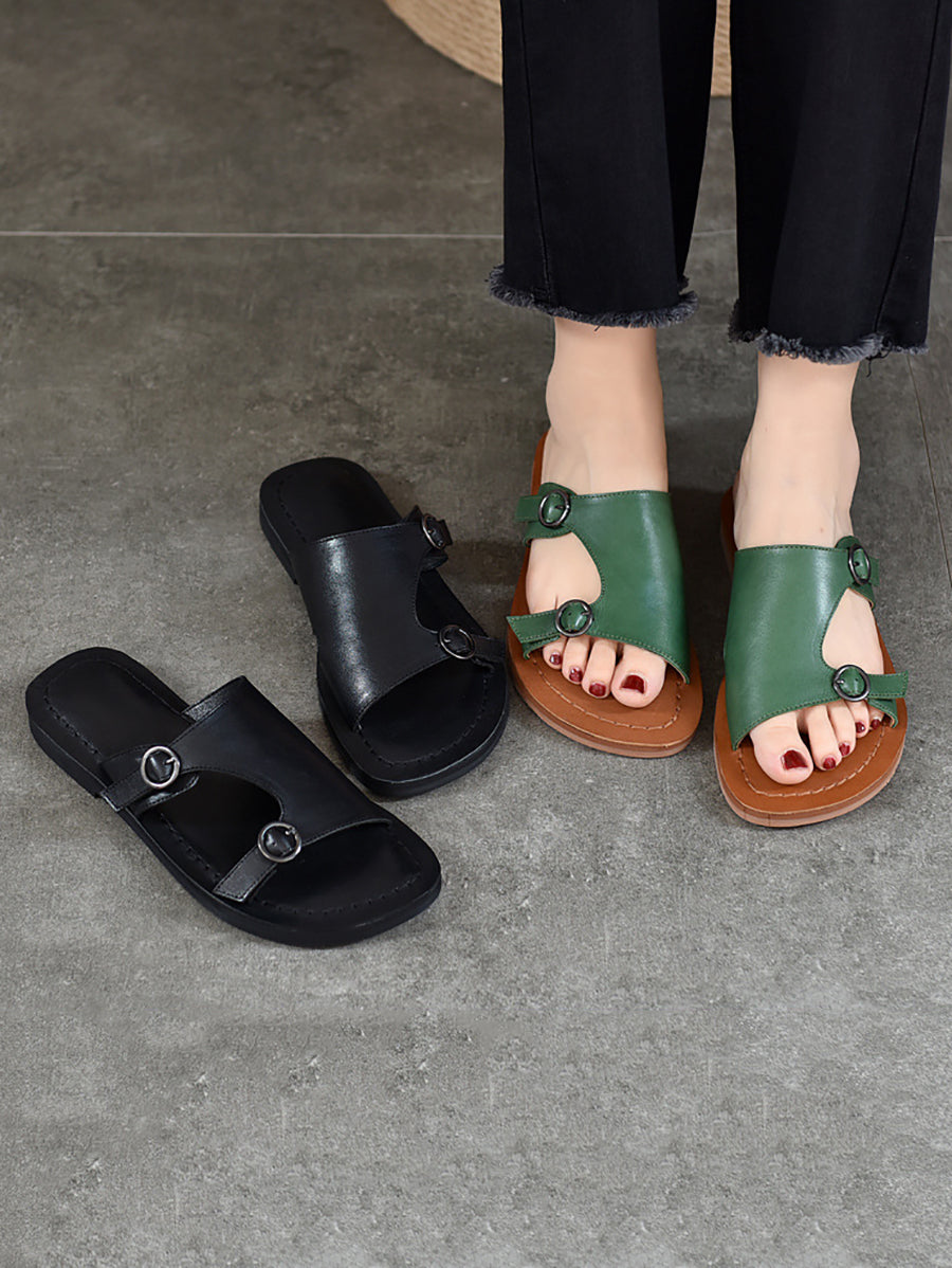 Women's Casual Soft Leather Flat Slippers