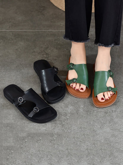 Women's Casual Soft Leather Flat Slippers