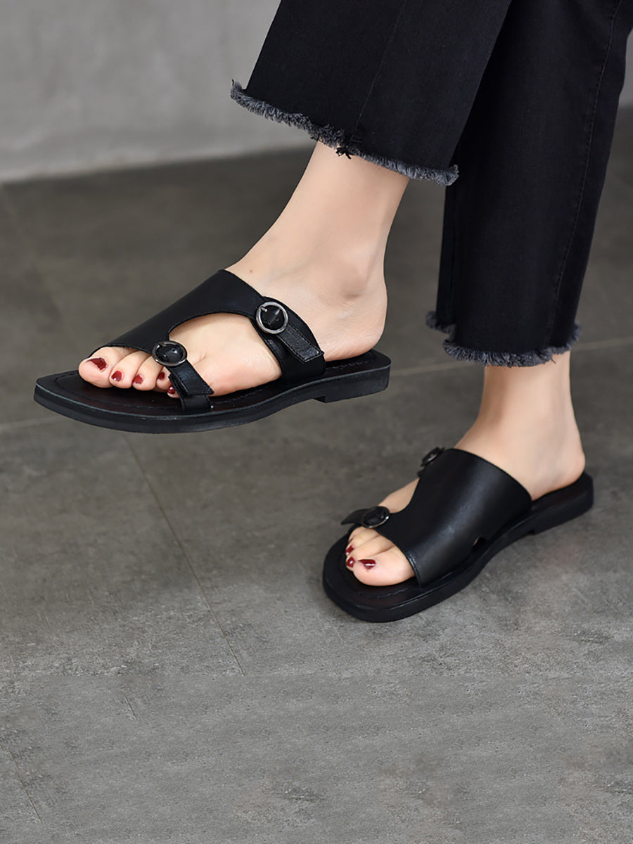 Women's Casual Soft Leather Flat Slippers