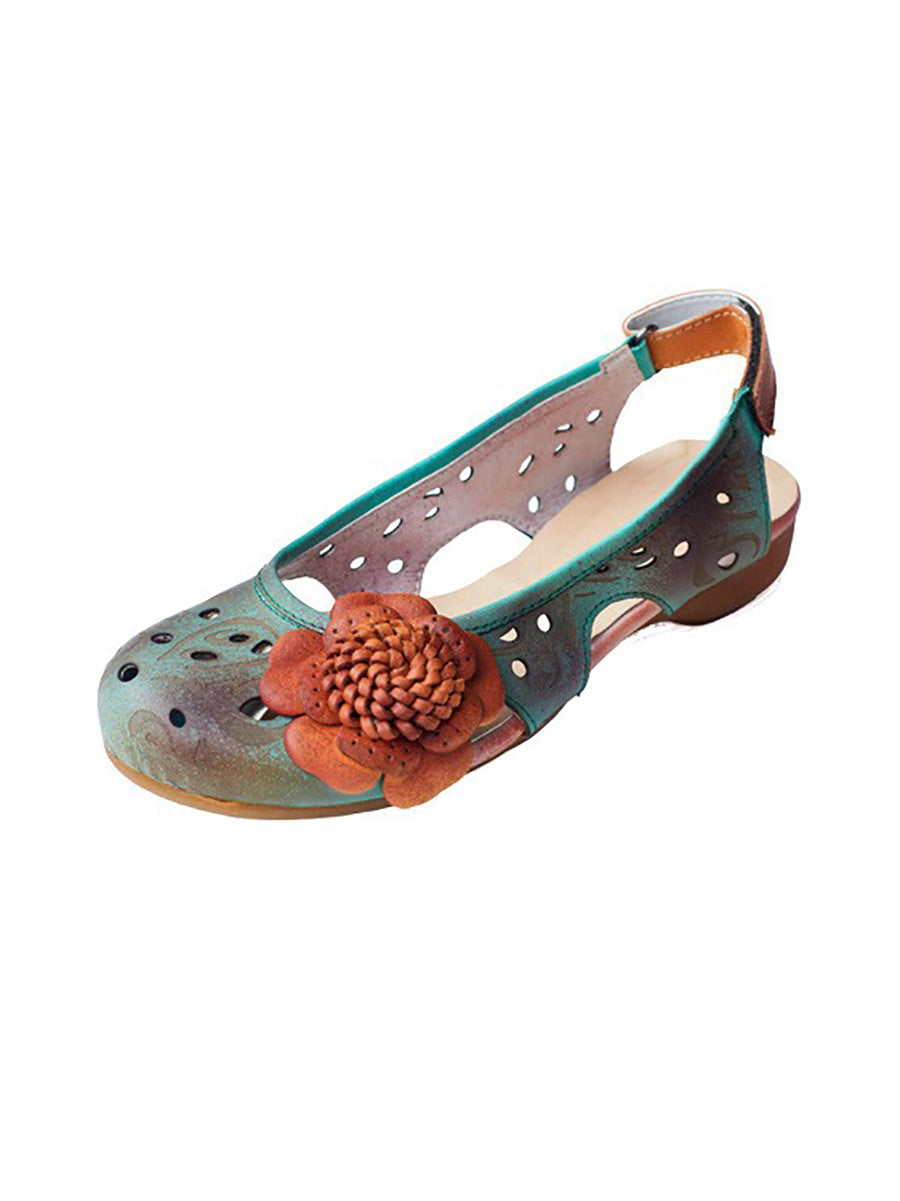 Women Summer Artsy Leather Flower Spliced Sandals