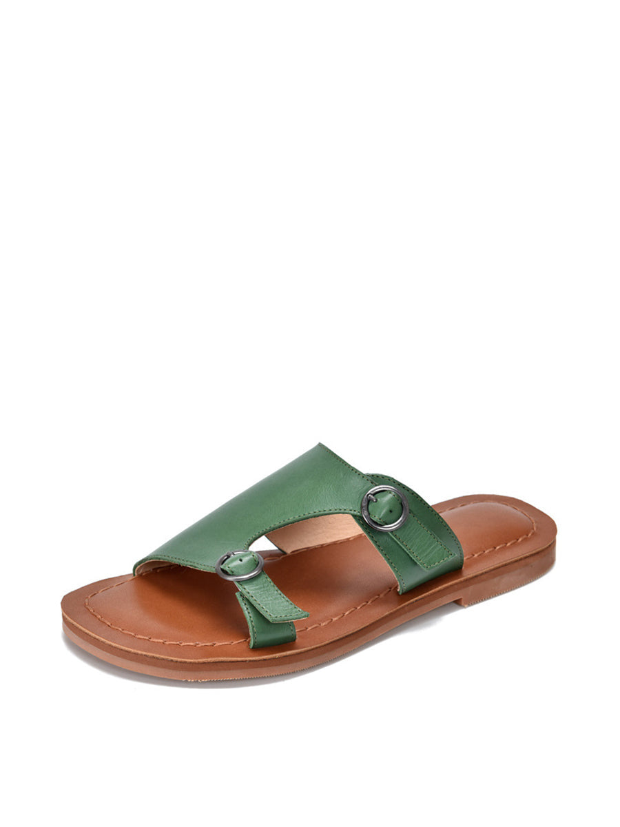 Women's Casual Soft Leather Flat Slippers