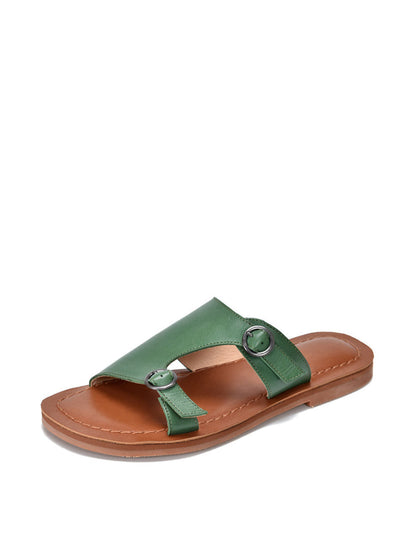 Women's Casual Soft Leather Flat Slippers