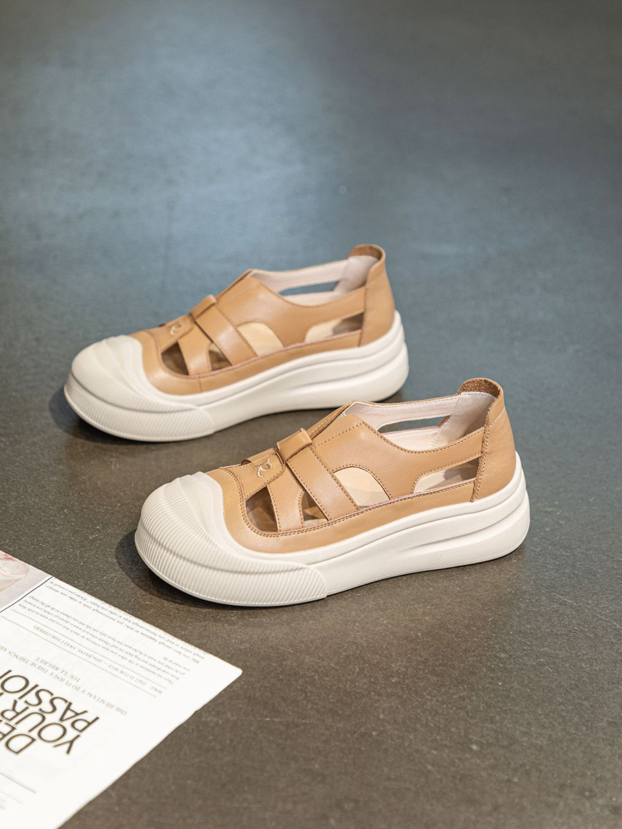 Casual Summer Leather Spliced Cutout Sandal Shoes