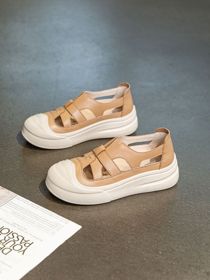 Casual Summer Leather Spliced Cutout Sandal Shoes