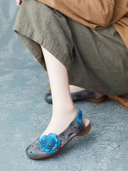 Women Summer Artsy Leather Flower Spliced Sandals