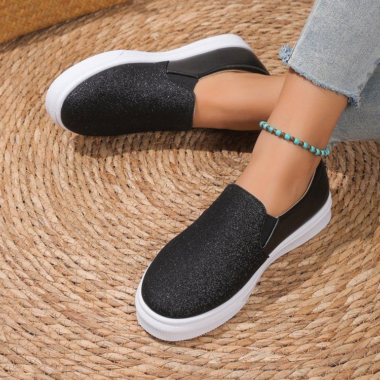 Round Toe Flat Shoes With Sequins Loafers