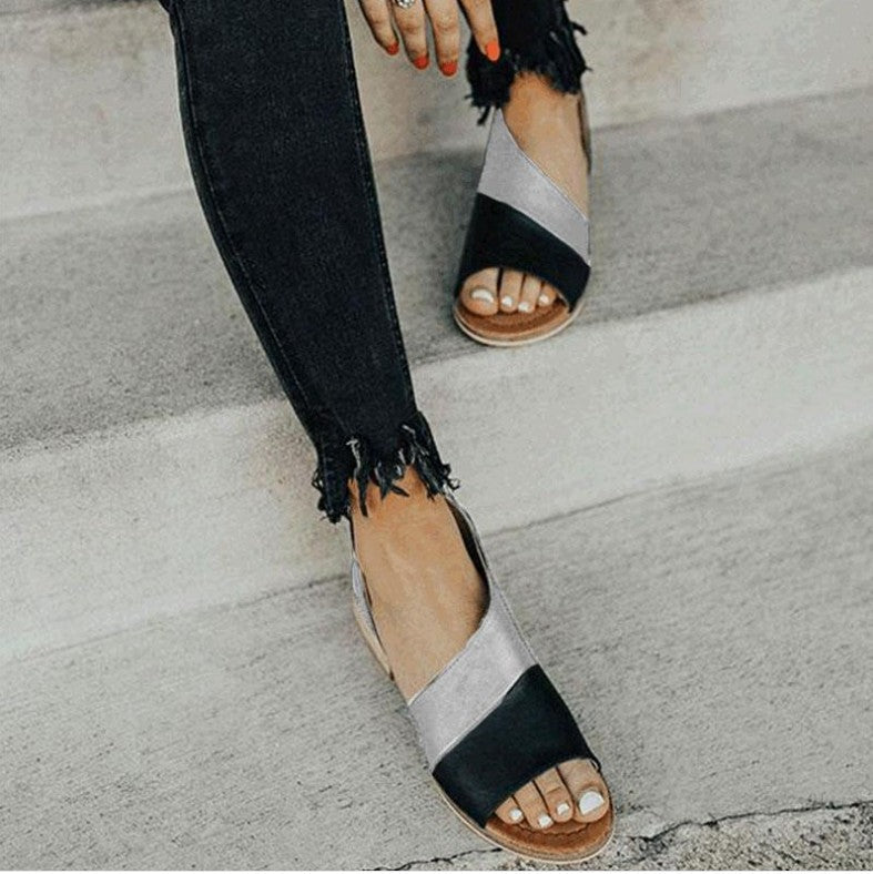 Women's open-toed sandals - Diagonal lines / Two-tone