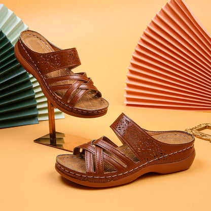Cross Leather Strap Slippers For Ladies