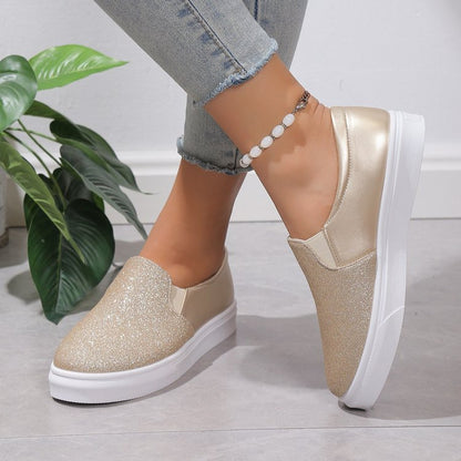Round Toe Flat Shoes With Sequins Loafers
