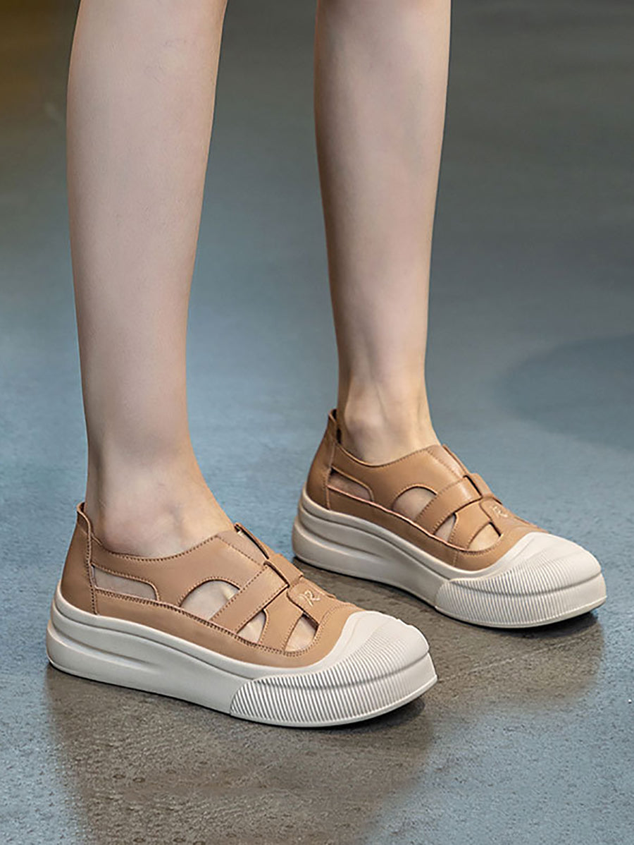 Casual Summer Leather Spliced Cutout Sandal Shoes