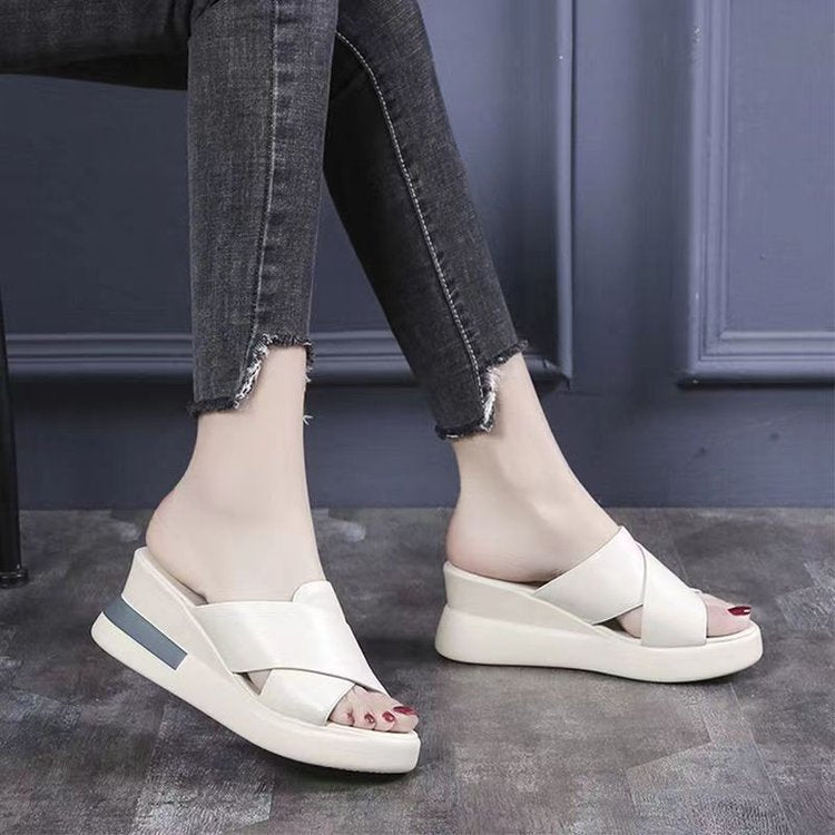 Soft Leather Slope Heel Sandals
