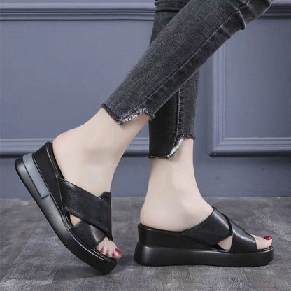 Soft Leather Slope Heel Sandals