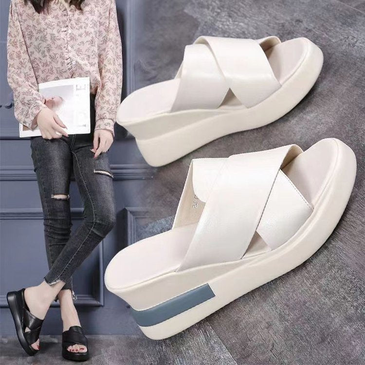 Soft Leather Slope Heel Sandals