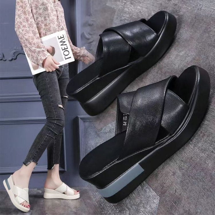 Soft Leather Slope Heel Sandals