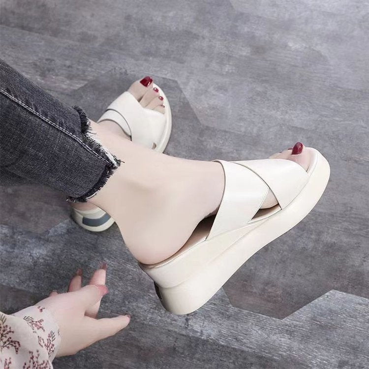 Soft Leather Slope Heel Sandals