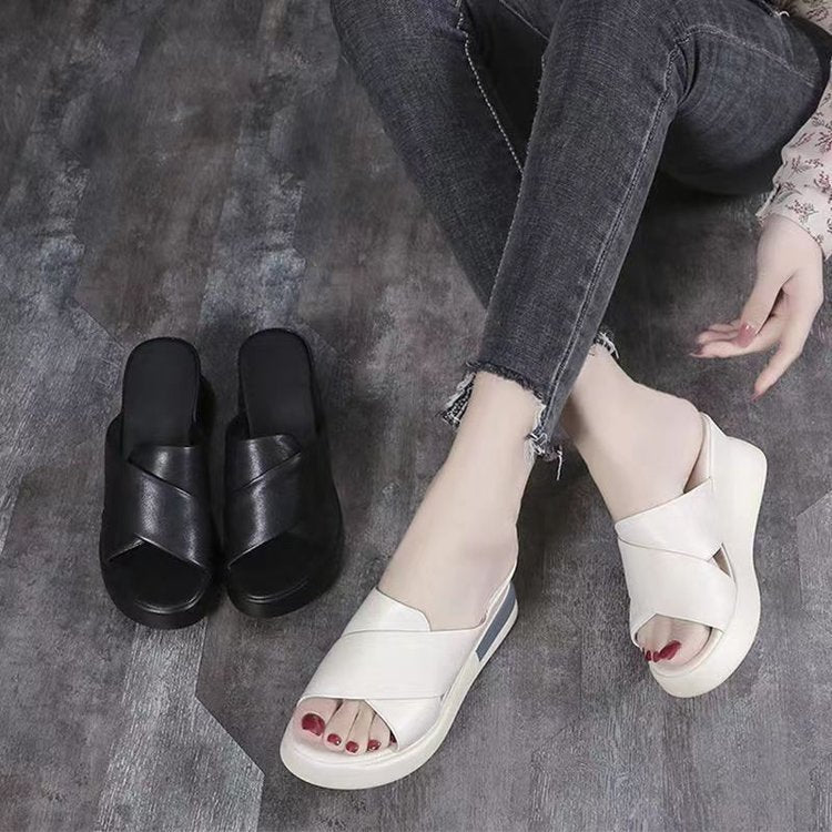 Soft Leather Slope Heel Sandals
