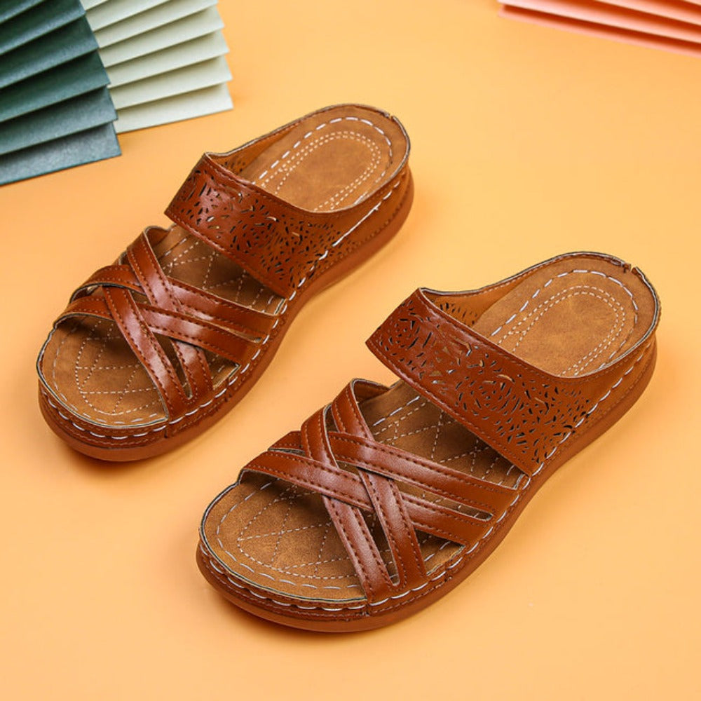 Cross Leather Strap Slippers For Ladies