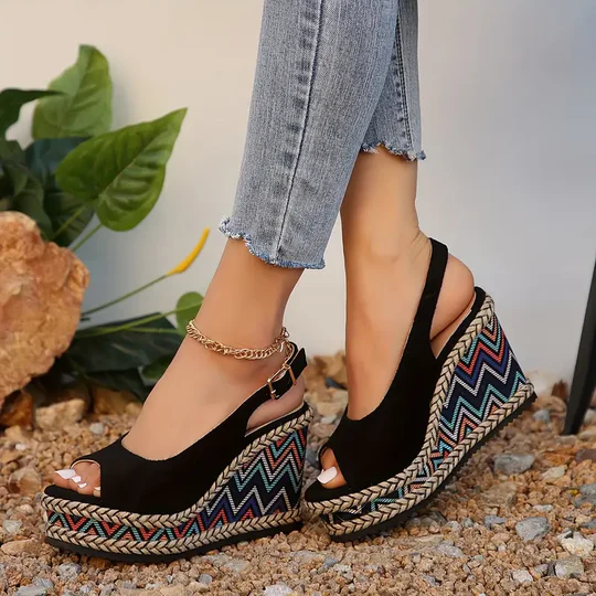 Women Buckle Strap Wedges Shoes