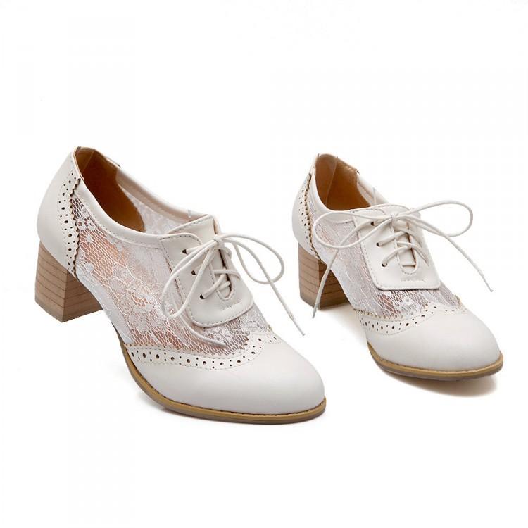 Classic Lace Up Lace Mesh High Heel Shoes