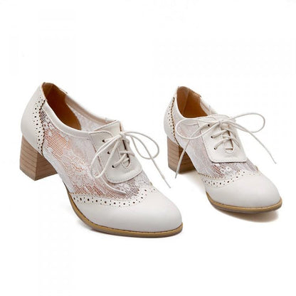 Classic Lace Up Lace Mesh High Heel Shoes