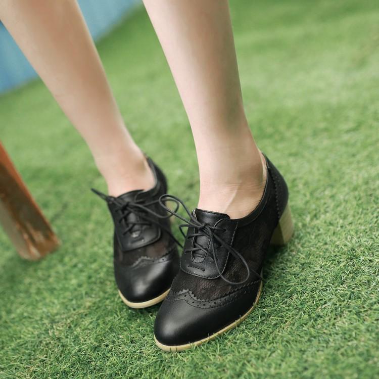 Classic Lace Up Lace Mesh High Heel Shoes