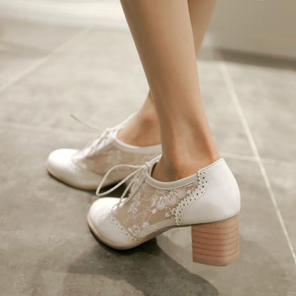 Classic Lace Up Lace Mesh High Heel Shoes