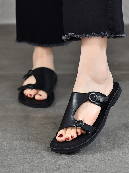 Women's Casual Soft Leather Flat Slippers