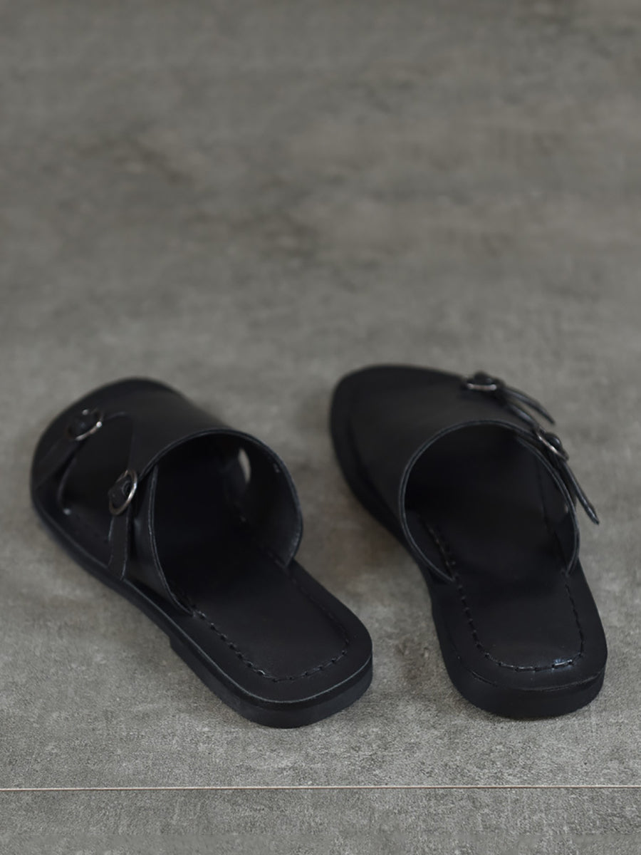 Women's Casual Soft Leather Flat Slippers