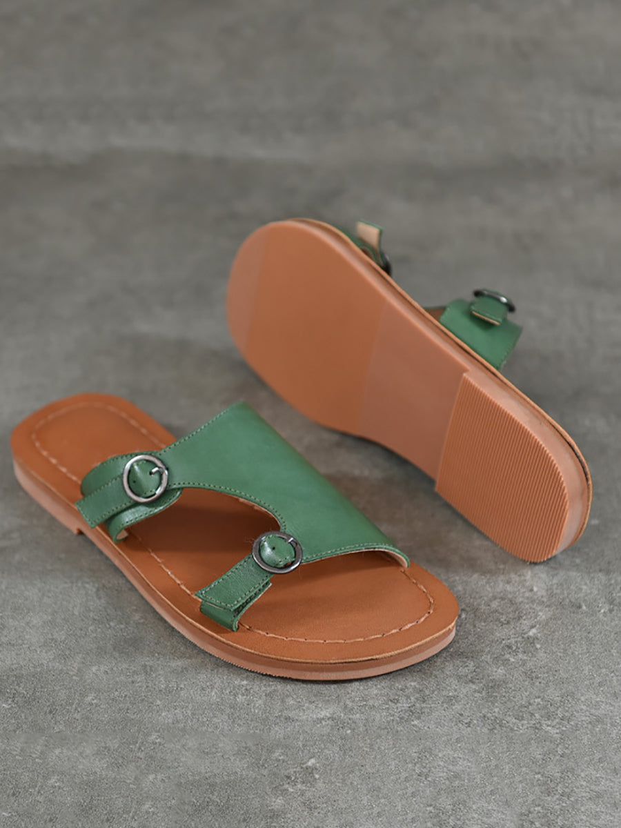 Women's Casual Soft Leather Flat Slippers