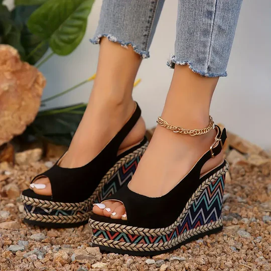 Women Buckle Strap Wedges Shoes