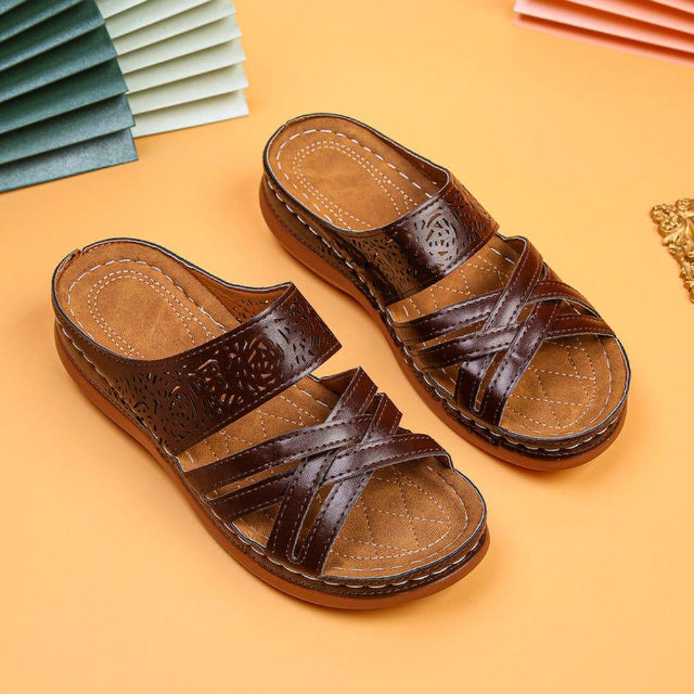Cross Leather Strap Slippers For Ladies