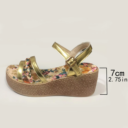 Women's Flower Pattern Wedge Heeled Sandals
