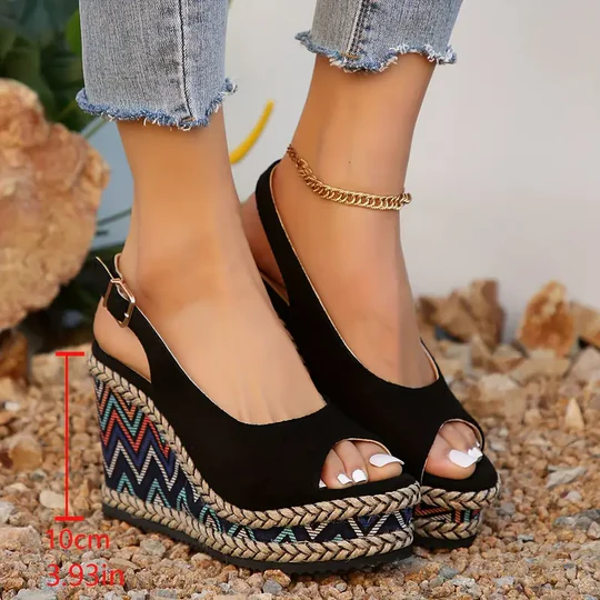 Women Buckle Strap Wedges Shoes