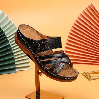 Cross Leather Strap Slippers For Ladies