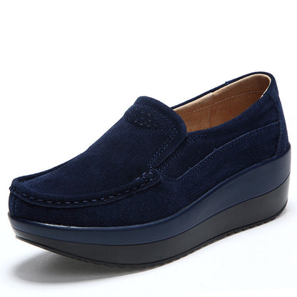 Women's Large Size Rocker Sole Platform Shoes Wedge Suede Slip On Casual Loafers