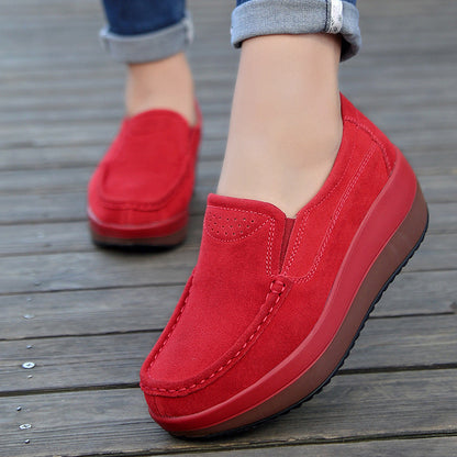Women's Large Size Rocker Sole Platform Shoes Wedge Suede Slip On Casual Loafers