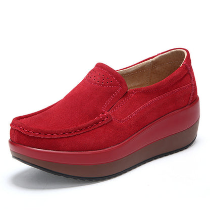 Women's Large Size Rocker Sole Platform Shoes Wedge Suede Slip On Casual Loafers