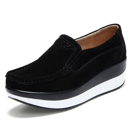 Women's Large Size Rocker Sole Platform Shoes Wedge Suede Slip On Casual Loafers