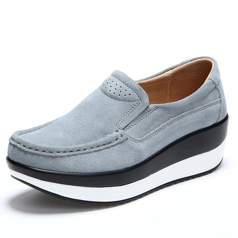 Women's Large Size Rocker Sole Platform Shoes Wedge Suede Slip On Casual Loafers