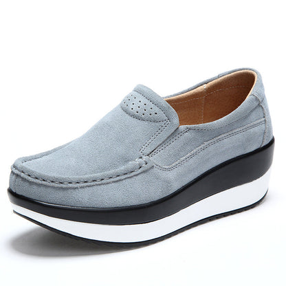 Women's Large Size Rocker Sole Platform Shoes Wedge Suede Slip On Casual Loafers