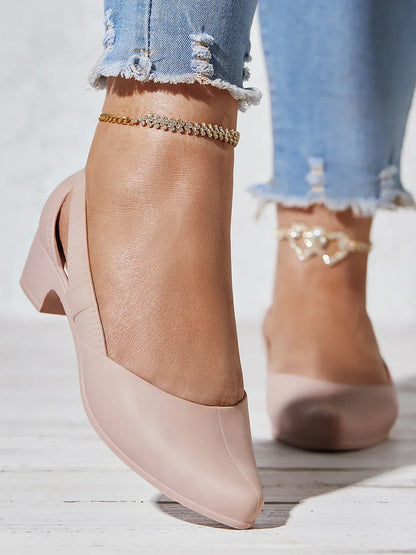 Waterproof Hollow Out Slip On Block Heel Shoes