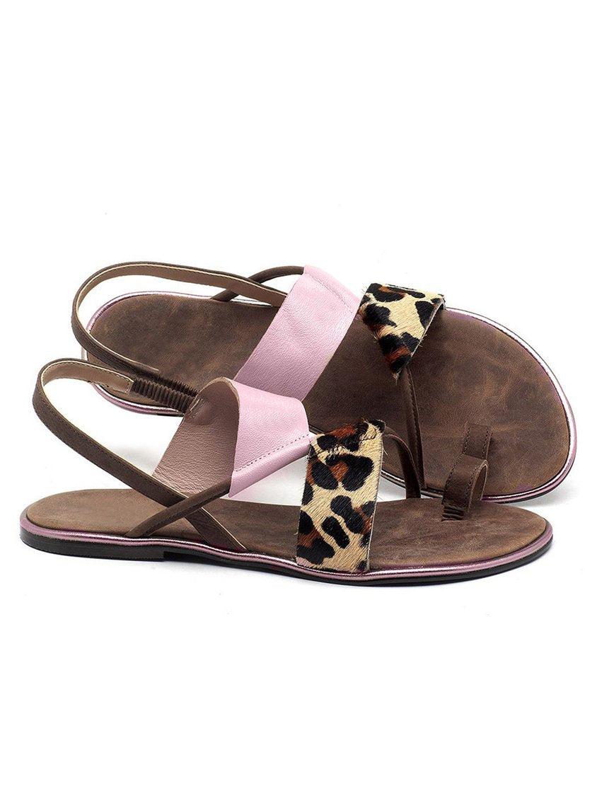 Retro Leopard Block Color Flip Flop Sandals