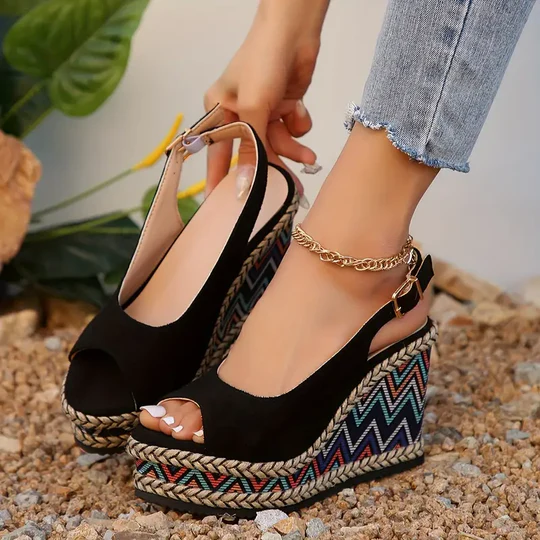 Women Buckle Strap Wedges Shoes