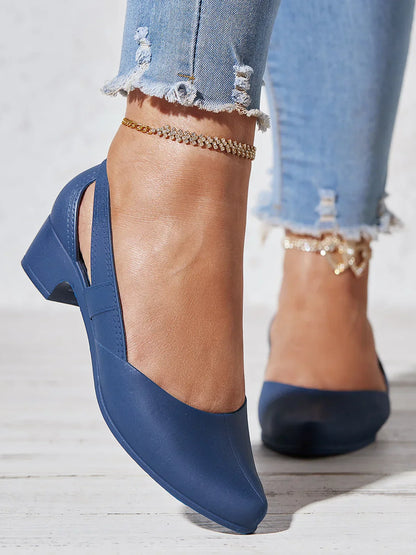 Waterproof Hollow Out Slip On Block Heel Shoes